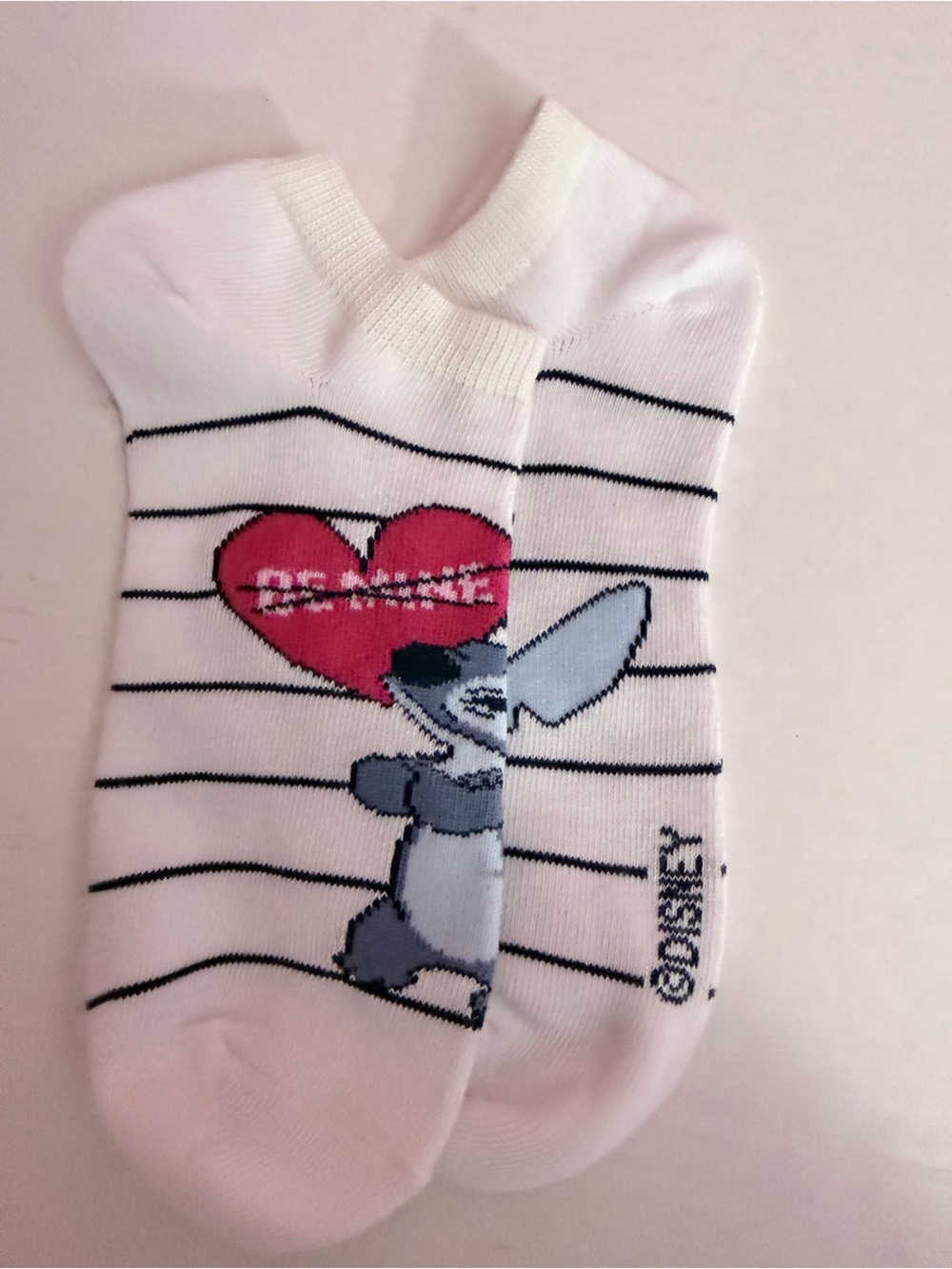 Disney White and Pink Stitch Heart Ankle Socks